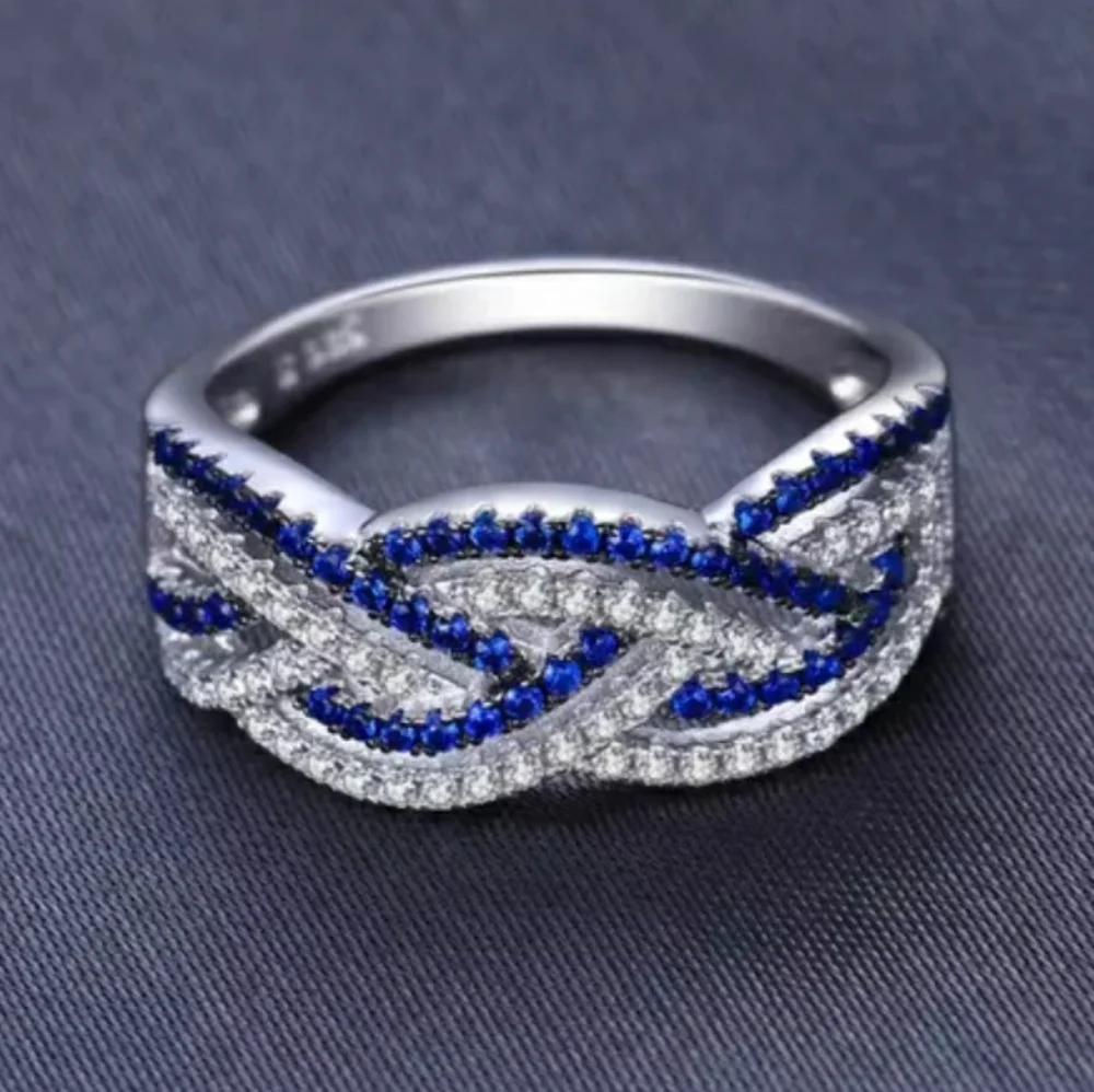 New Silver and Blue Braid Ring - Picture 6 of 6